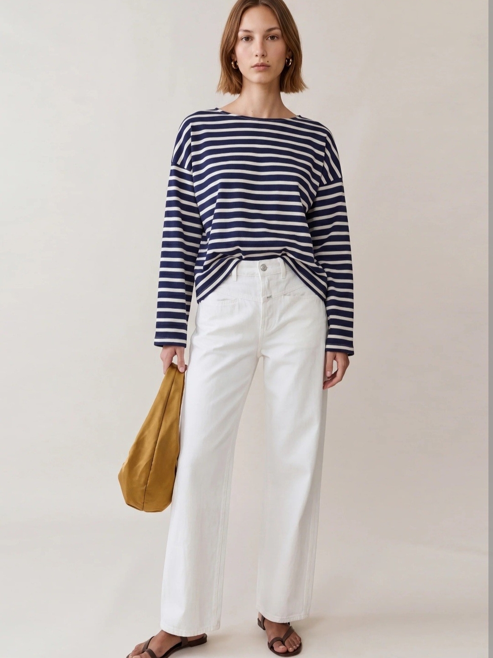 Few Moda Navy and White Striped Boatneck Long-Sleeve Tee